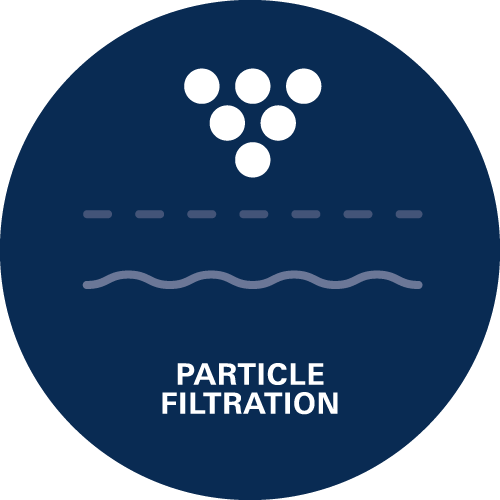 Filtration des particules - Le filtre élimine les particules (par exemple le sable) qui pourraient rester dans les conduites d'eau et influencer la qualité de l'eau.